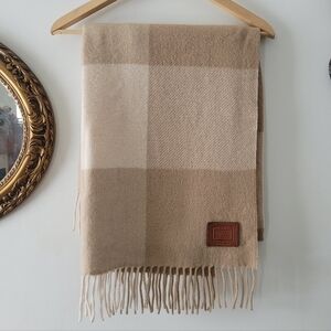 Coach Beige and Cream Plaid Blanket Scarf